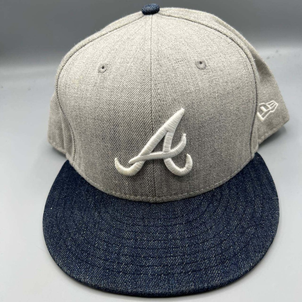 Atlanta Braves Hat‎ Men 8 Gray Blue Embroidered 59Fifty New Era MLB Fitted Cap